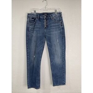 Silver Capri Jeans Womens 32 Blue Dark Wash Mid Rise Distressed Denim 32x25